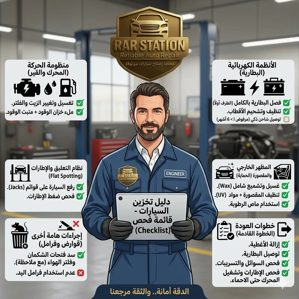 الدليل الهندسي الشامل والآمن لتخزين السيارات لفترات طويلة